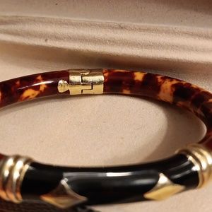 🔥 VINTAGE FLLi Mennegatti 18K GOLD & TORTOISE SHELL LACQUERED BANGLE HINGED